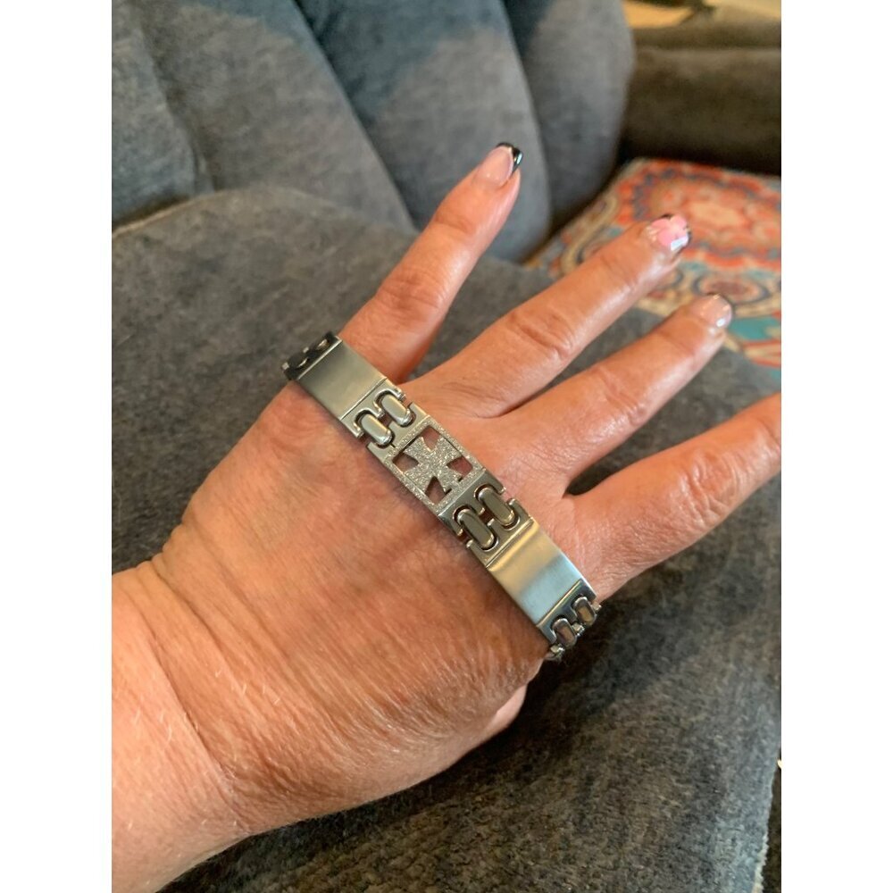 Stainless Steel Geometric Link Bracelet With Rhinestone Accent For Men